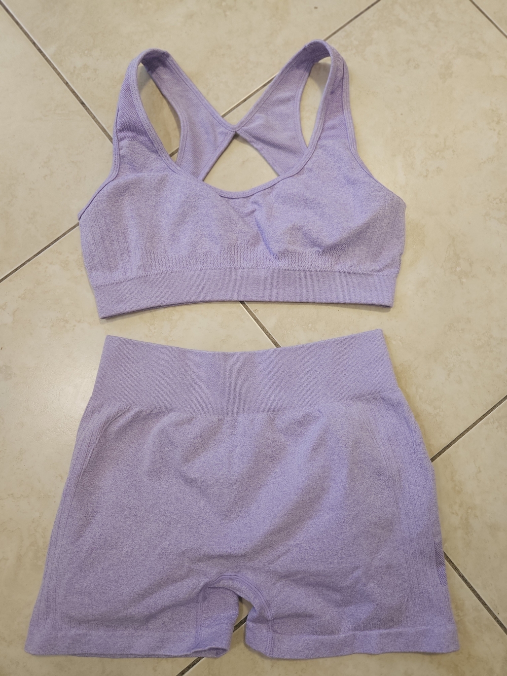 Y2K Seamless Lavender Ribbed Sports Bra & Shorts Set #sportwear #activewear